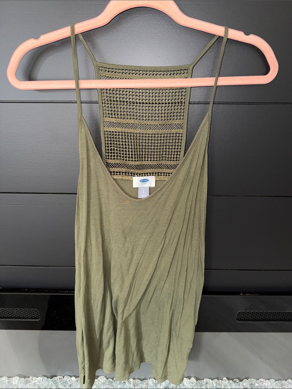 Old Navy Olive Green Crochet Back Tank Top
